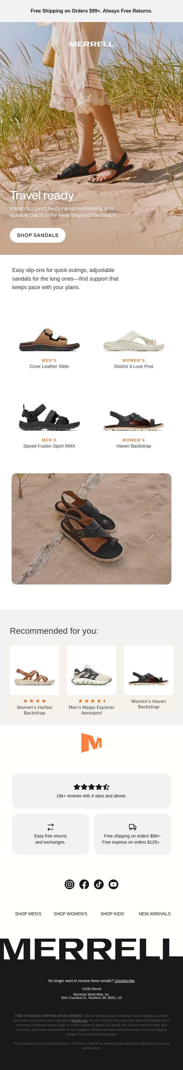 Step into sandal season email from Merrell screenshot