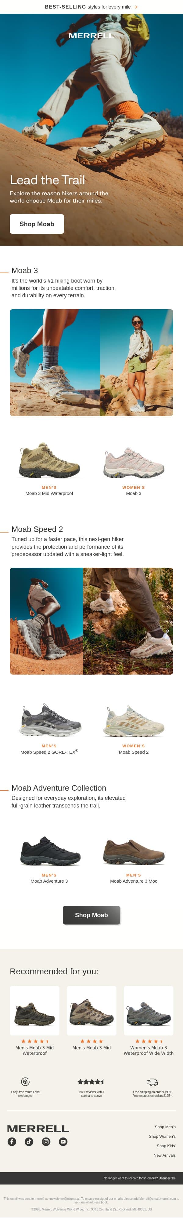 The trail's most trusted hiking boots email from Merrell screenshot
