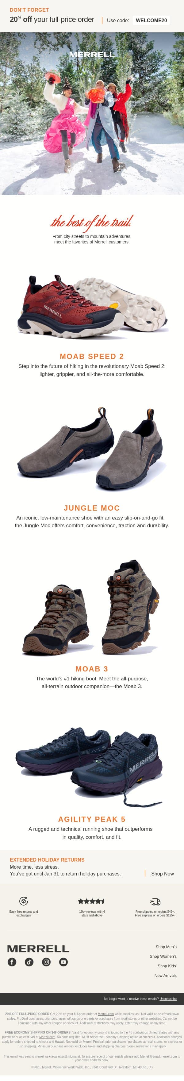 Inside: Must-have adventure styles email from Merrell screenshot