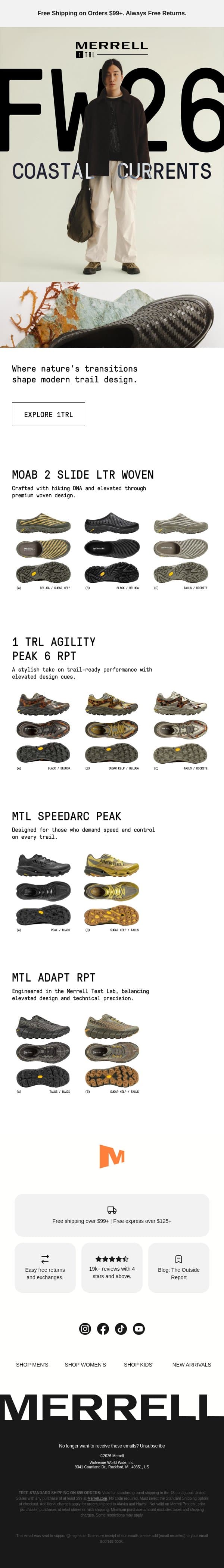 Just landed: 1TRL Moab 2 Slide Woven. Limited release email from Merrell screenshot