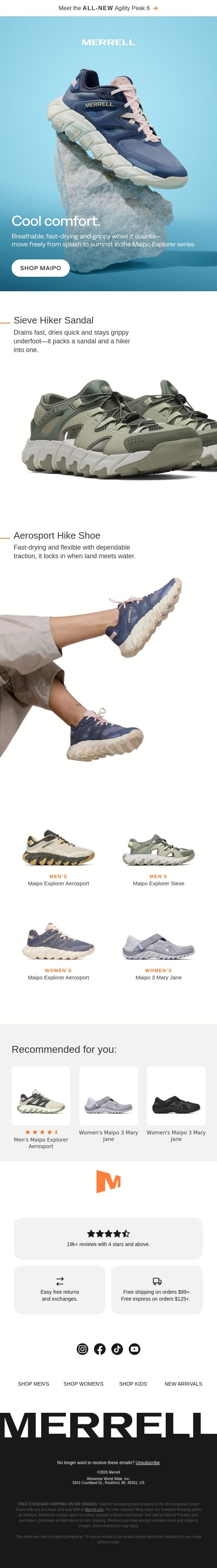Ready for every trip: Meet the Maipo Explorer email from Merrell screenshot