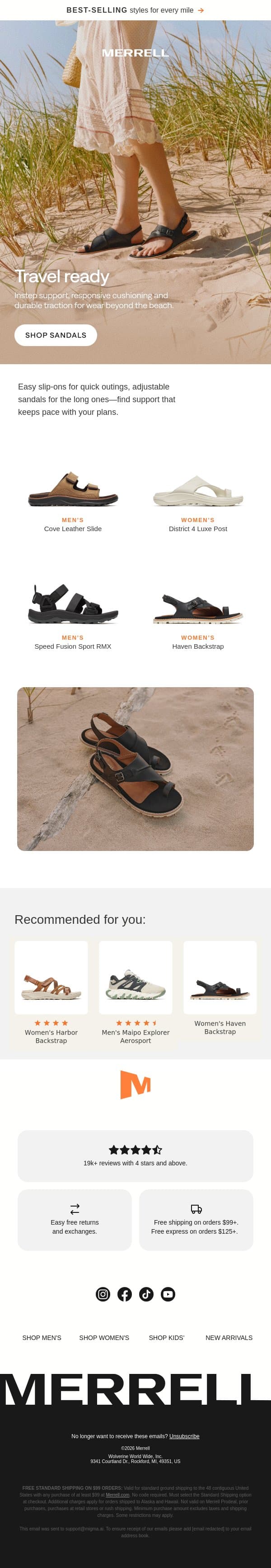 Your new favorite sandals have arrived email from Merrell screenshot