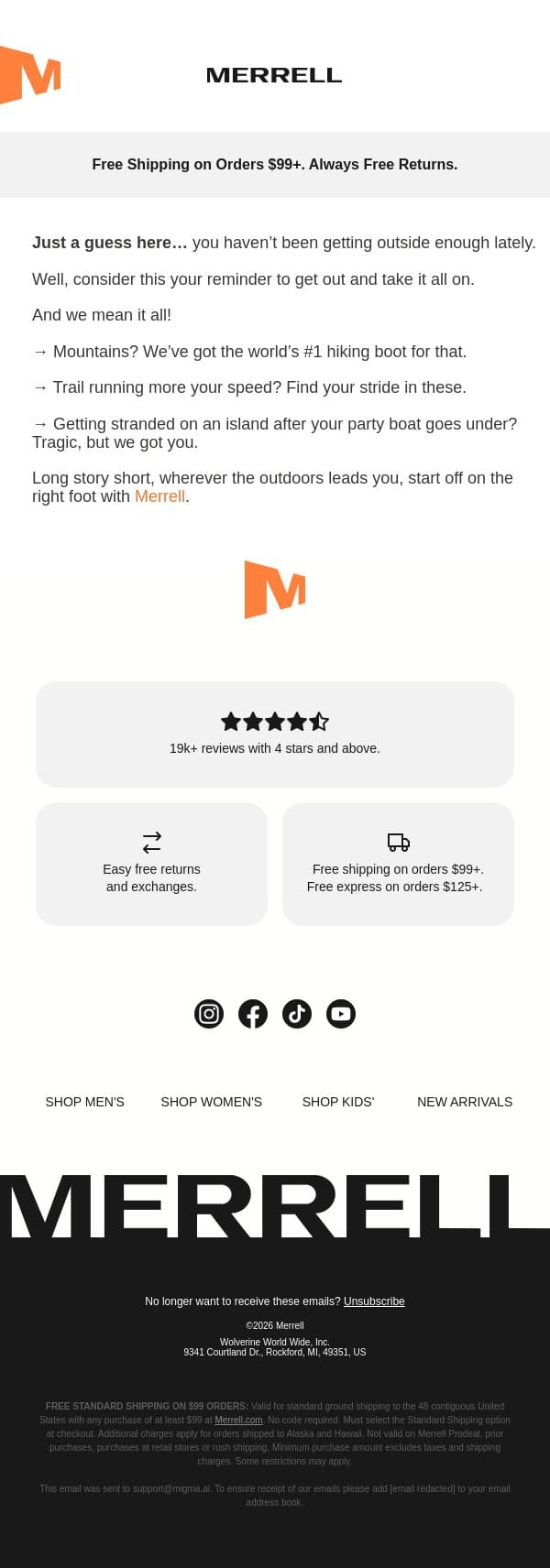 Checking In: How are you? email from Merrell screenshot