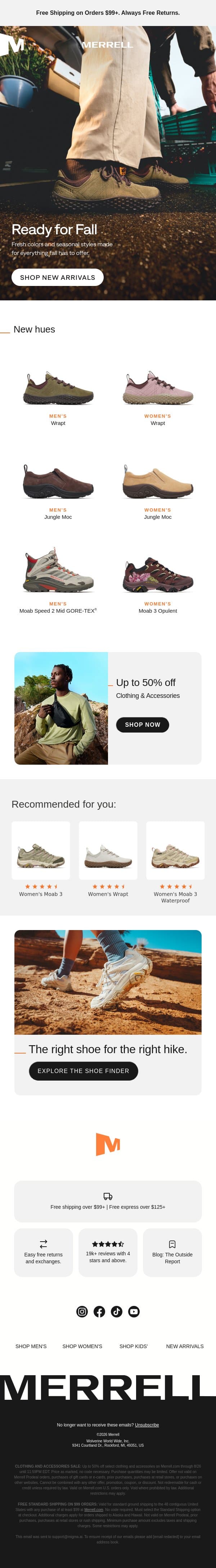 What's new for fall email from Merrell screenshot