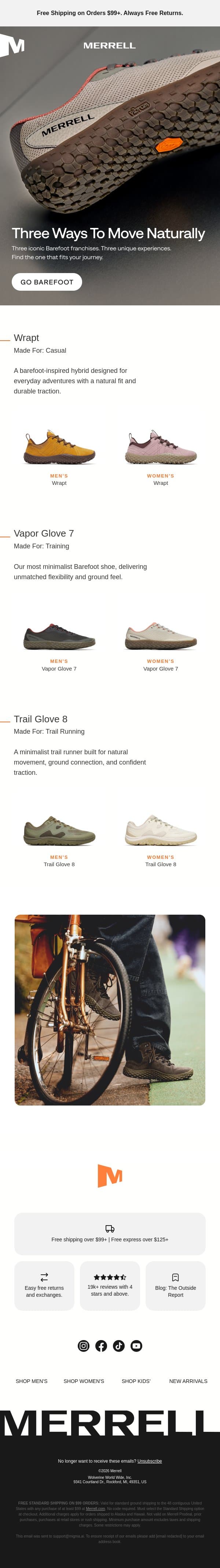 Three barefoot icons. One natural feel. email from Merrell screenshot