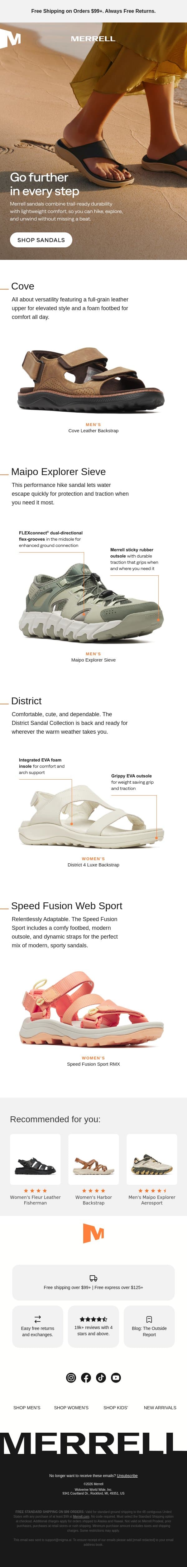 Adventure-ready sandals 🩴🩴 email from Merrell screenshot