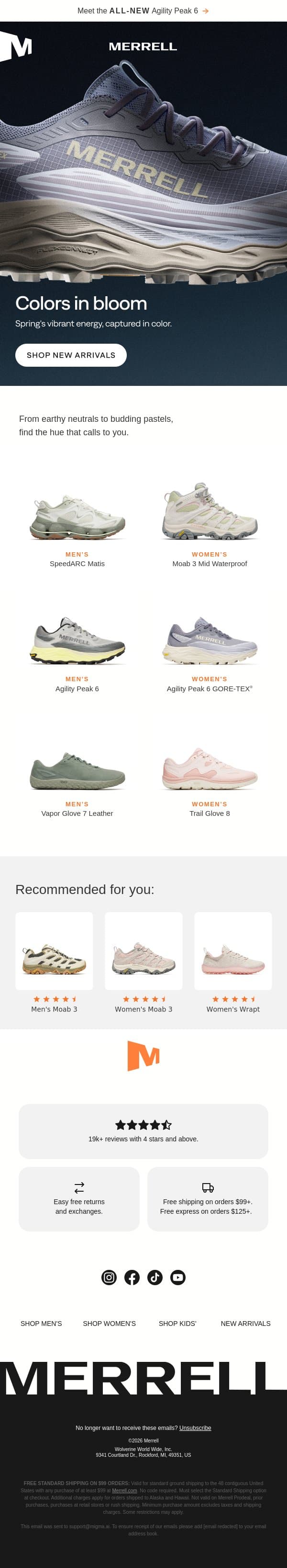 A splash of spring color email from Merrell screenshot