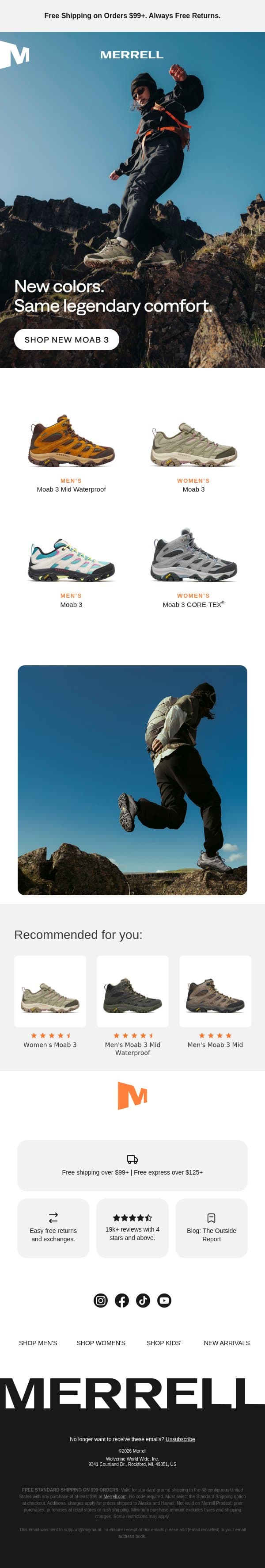 Fresh Moab 3s have landed email from Merrell screenshot