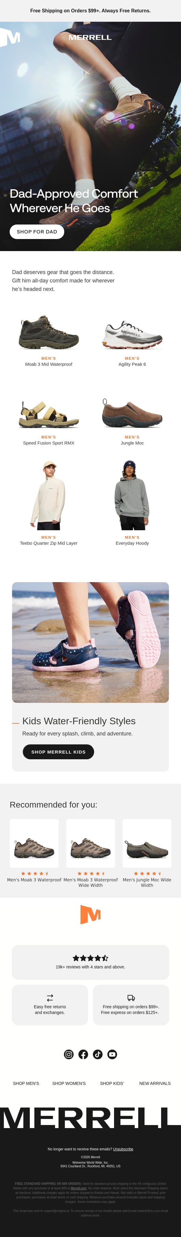Father's Day Gift Guide has landed email from Merrell screenshot
