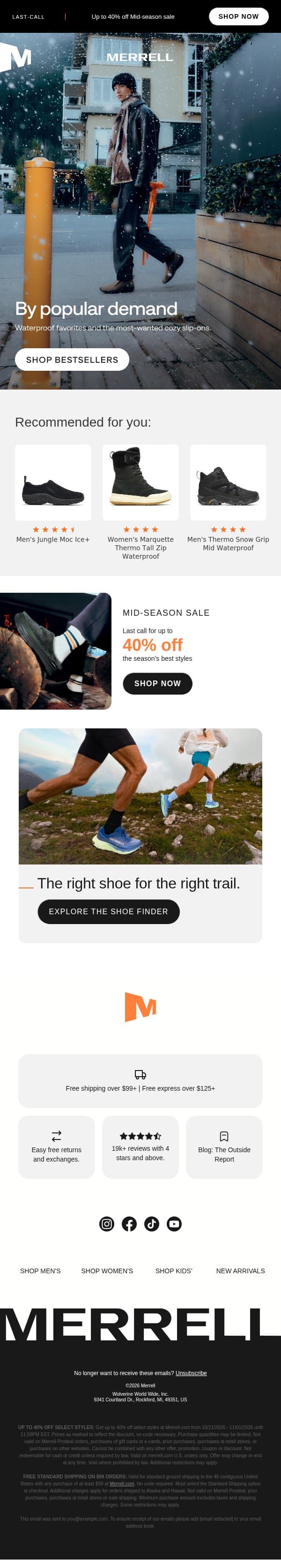 October bestsellers email from Merrell screenshot