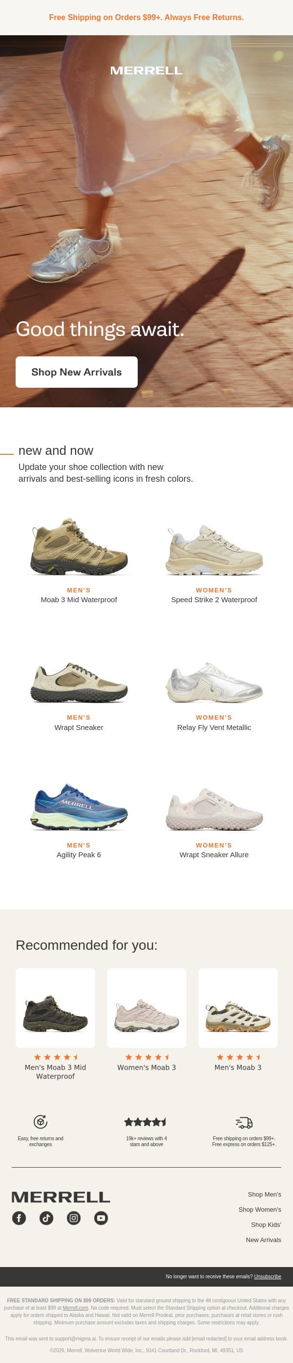 New from Merrell email from Merrell screenshot