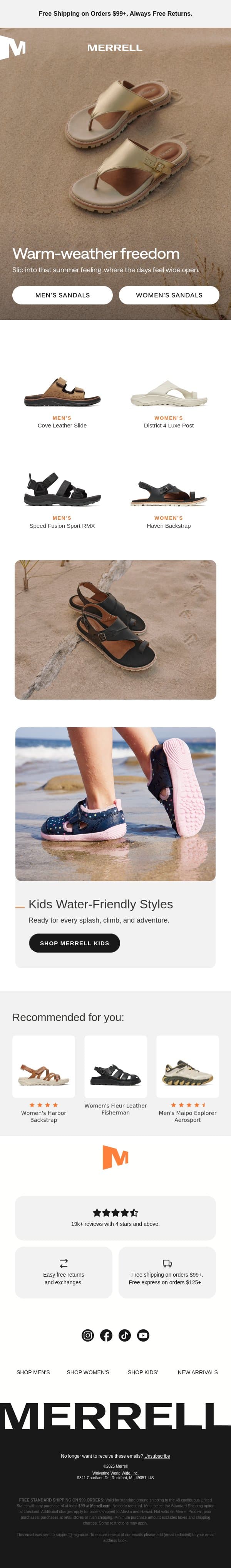 Meet your go‑anywhere sandals email from Merrell screenshot
