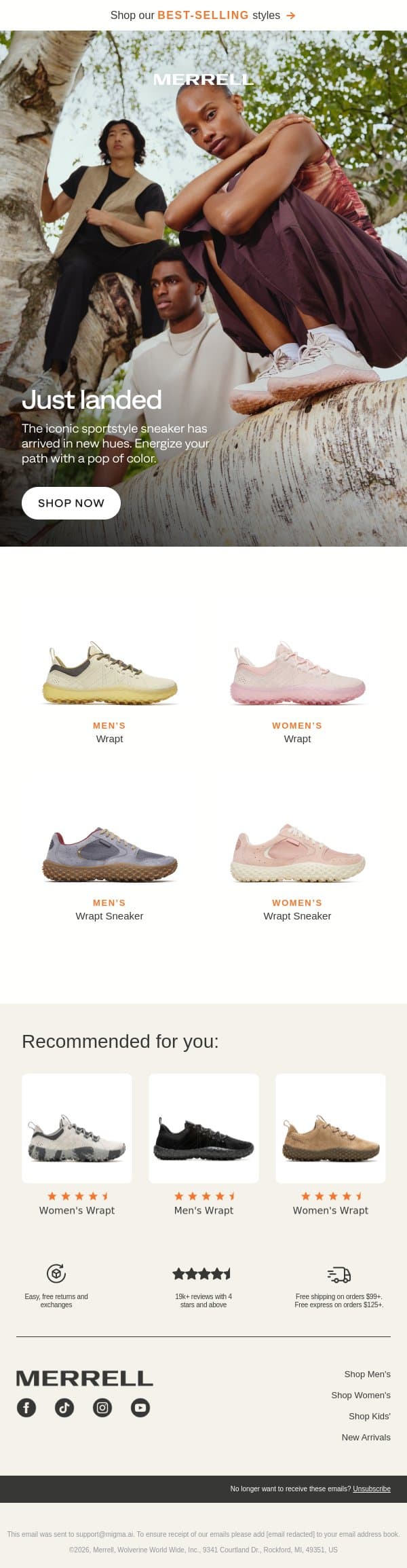 Fresh finds: Wrapt sneakers email from Merrell screenshot