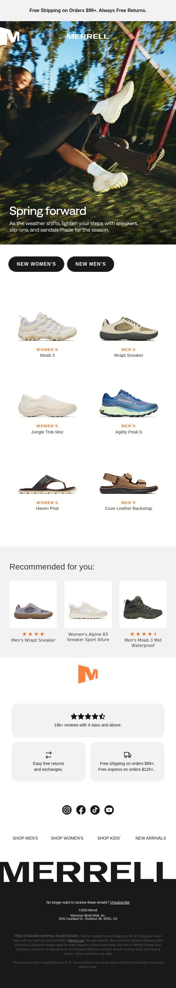 Step into spring comfort email from Merrell screenshot