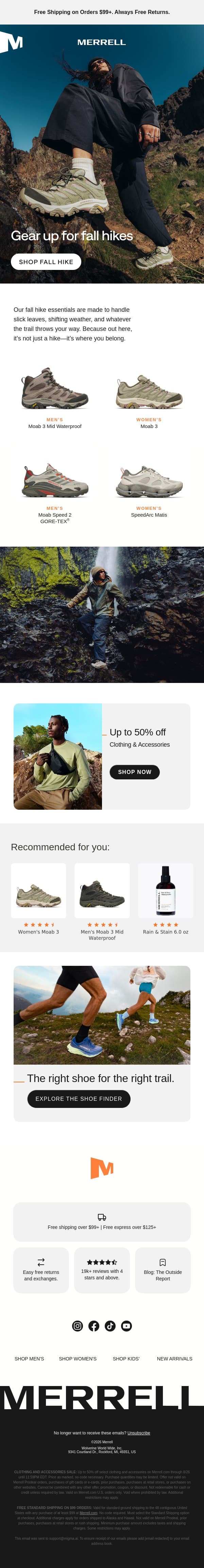 Gear Up for Every Fall Trail email from Merrell screenshot
