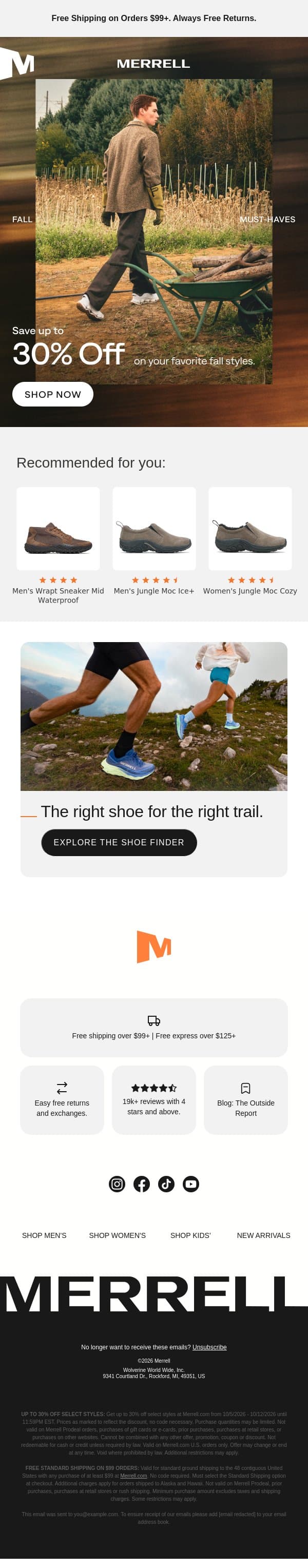Your fall favorites are still on sale email from Merrell screenshot