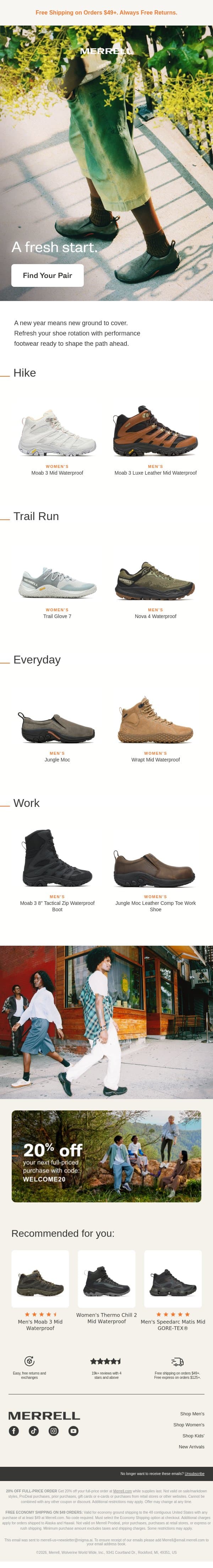 Step into the new year with new shoes email from Merrell screenshot