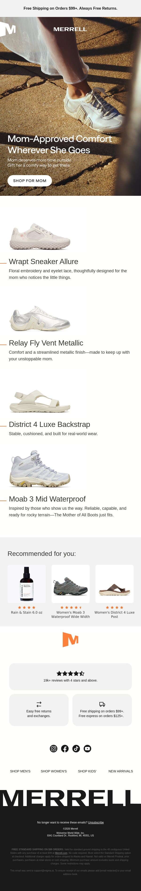 Mother's Day Gift Guide email from Merrell screenshot