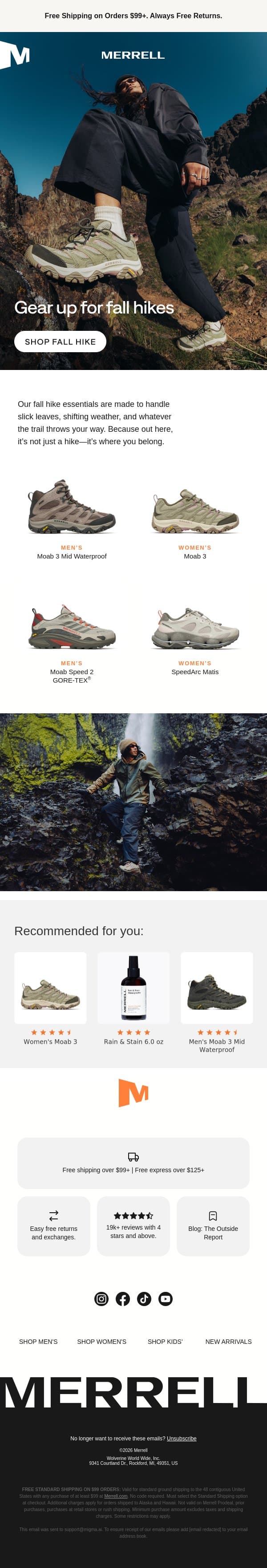 Take the scenic route this weekend email from Merrell screenshot