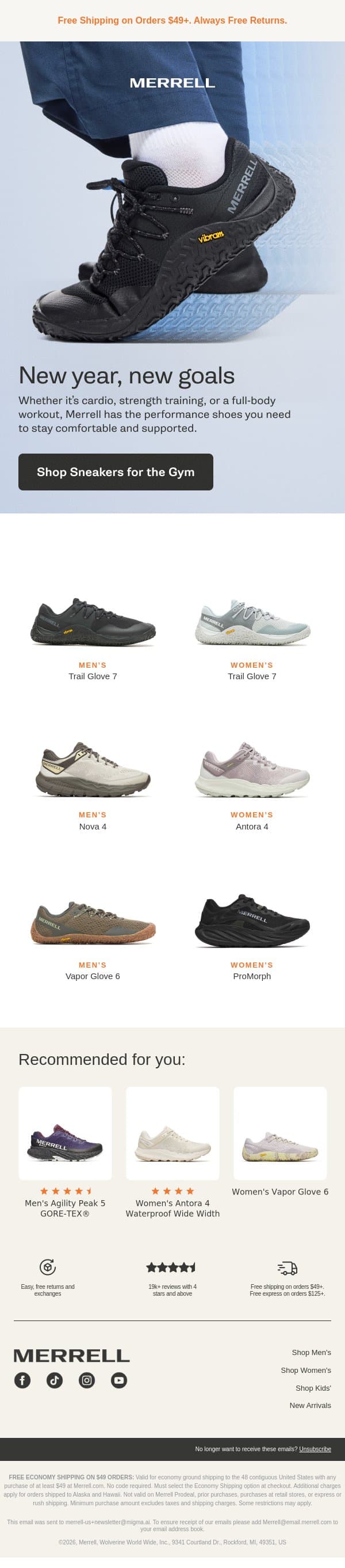 Gym-ready shoes for every workout email from Merrell screenshot