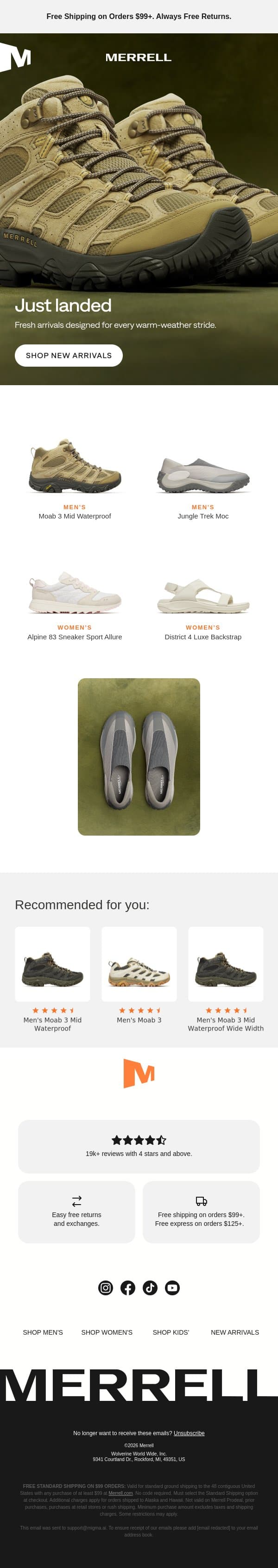 New styles email from Merrell screenshot