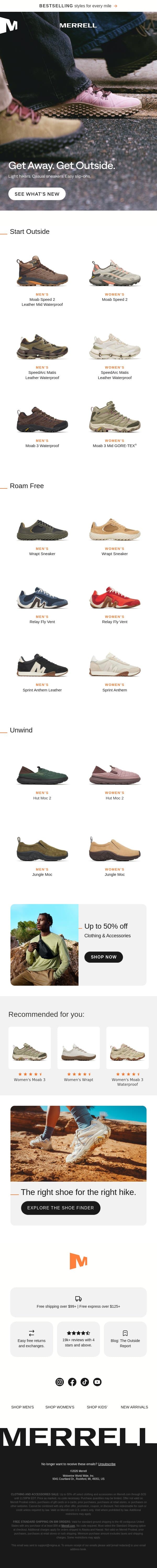 Ready for a change of scenery? email from Merrell screenshot