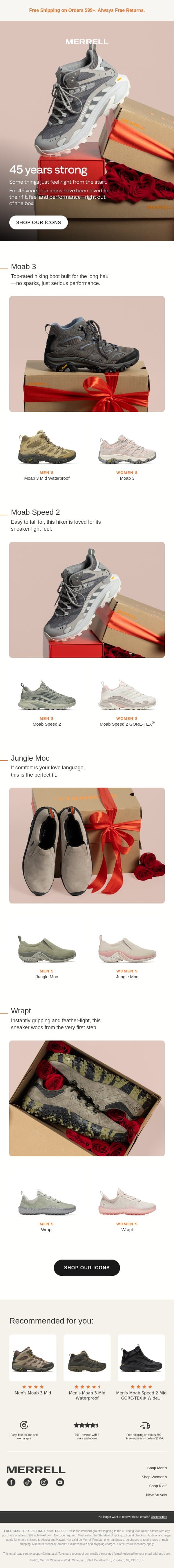 Fan-favorite icons email from Merrell screenshot