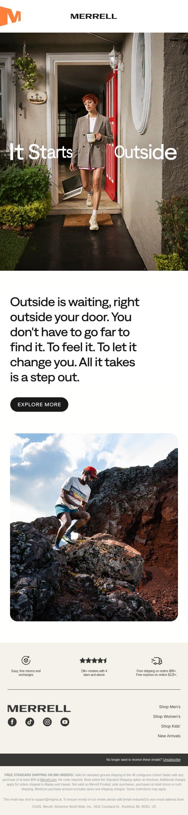 It Starts Outside email from Merrell screenshot