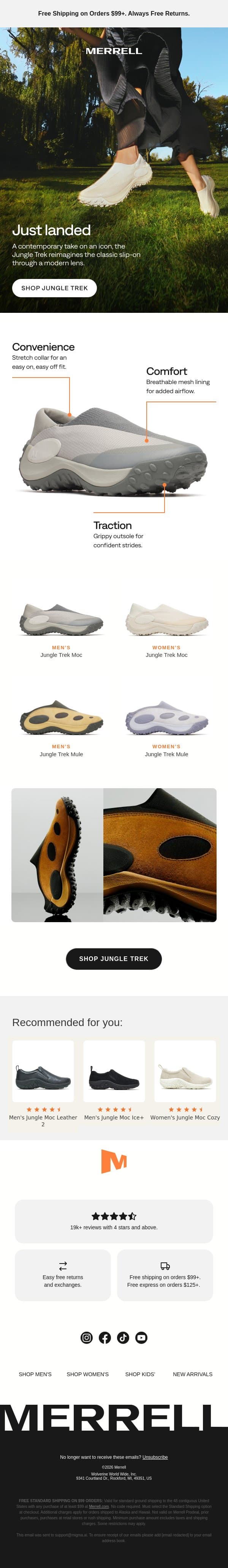 Jungle Trek: Built for trails, streets & beyond email from Merrell screenshot