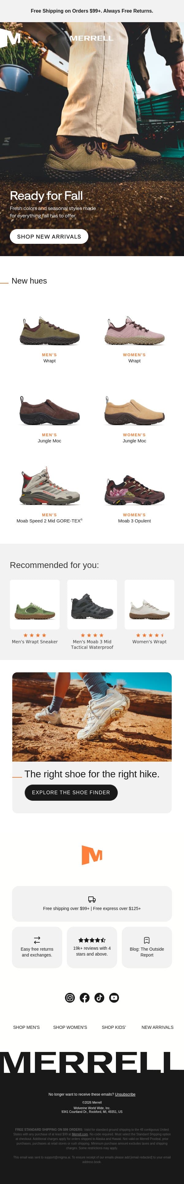 Fresh arrivals for cooler days ahead email from Merrell screenshot