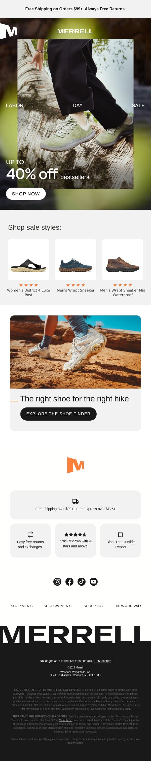 The Labor Day sale starts now email from Merrell screenshot
