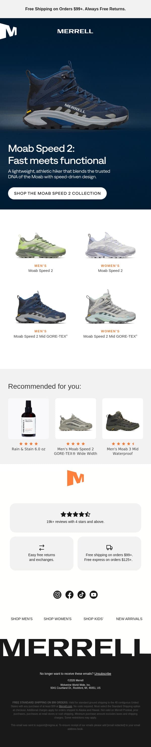 The iconic Moab, made lighter like a sneaker email from Merrell screenshot