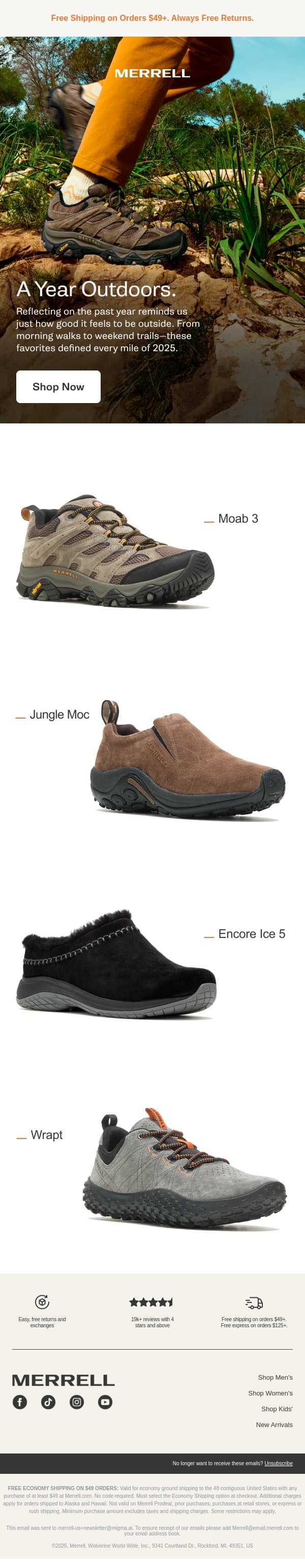 Top styles of 2025 email from Merrell screenshot