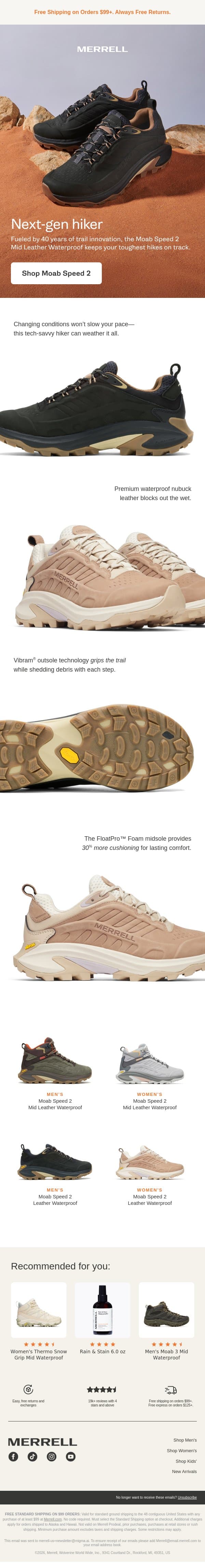 Trail tested. Waterproof. Winter ready. email from Merrell screenshot