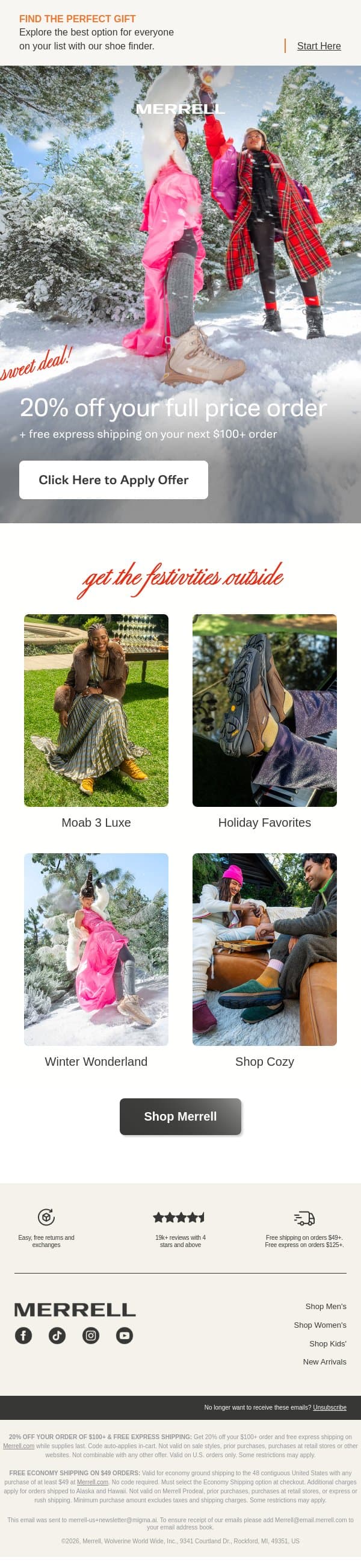 Outdoor favorites for your next hike email from Merrell screenshot