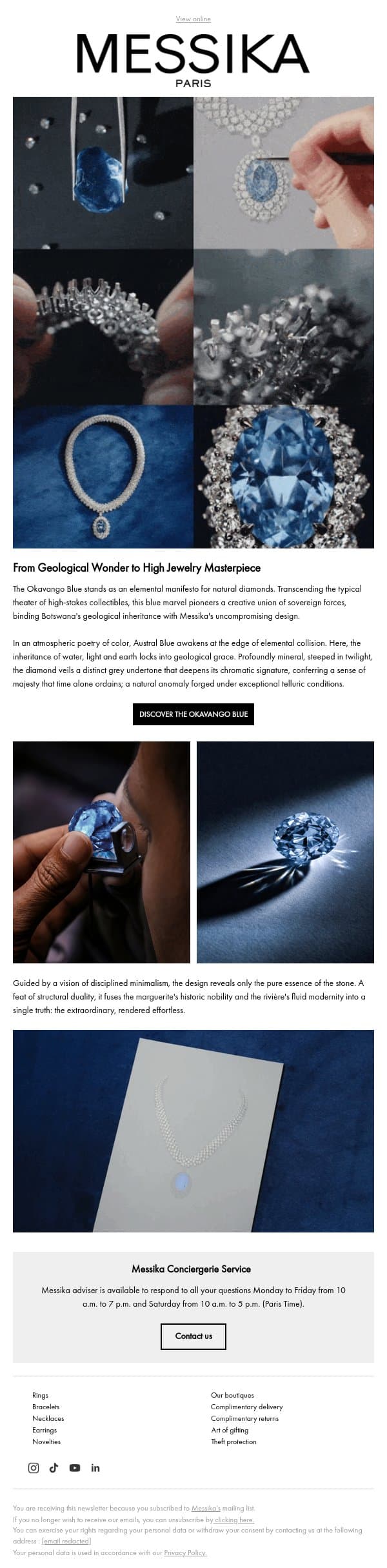 Okavango Blue: A Treasure Born from Nature email from Messika screenshot