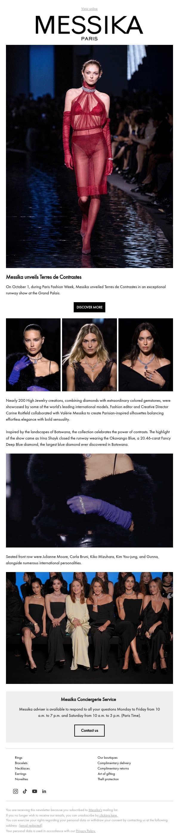 Relive the Show - Terres de Contrastes Collection email from Messika screenshot