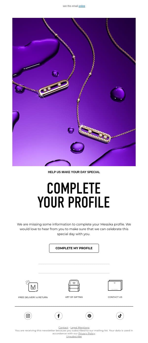 Let’s celebrate your birthday ! email from Messika screenshot