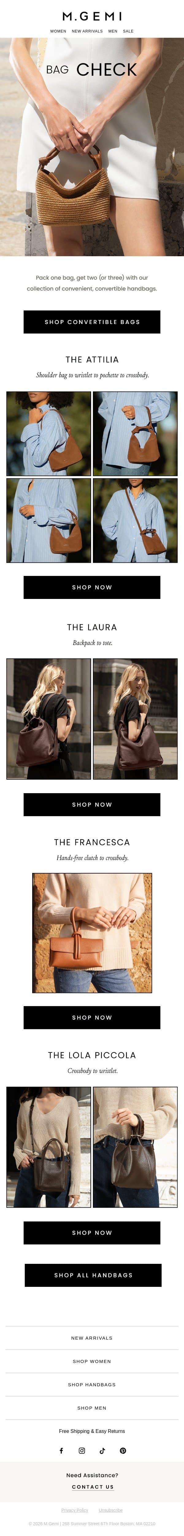 Travel Essential: Convertible Handbags email from M.Gemi screenshot