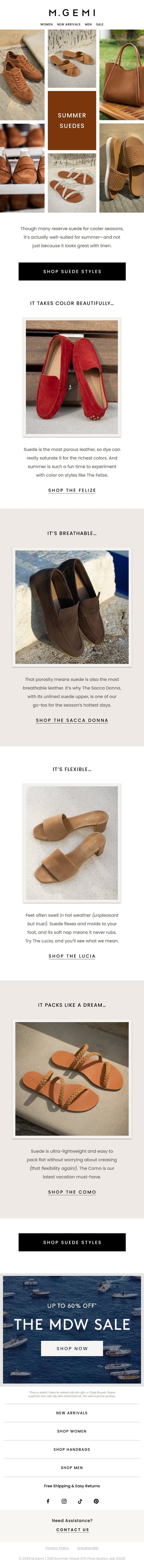 Why We Love Suede For Summer email from M.Gemi screenshot