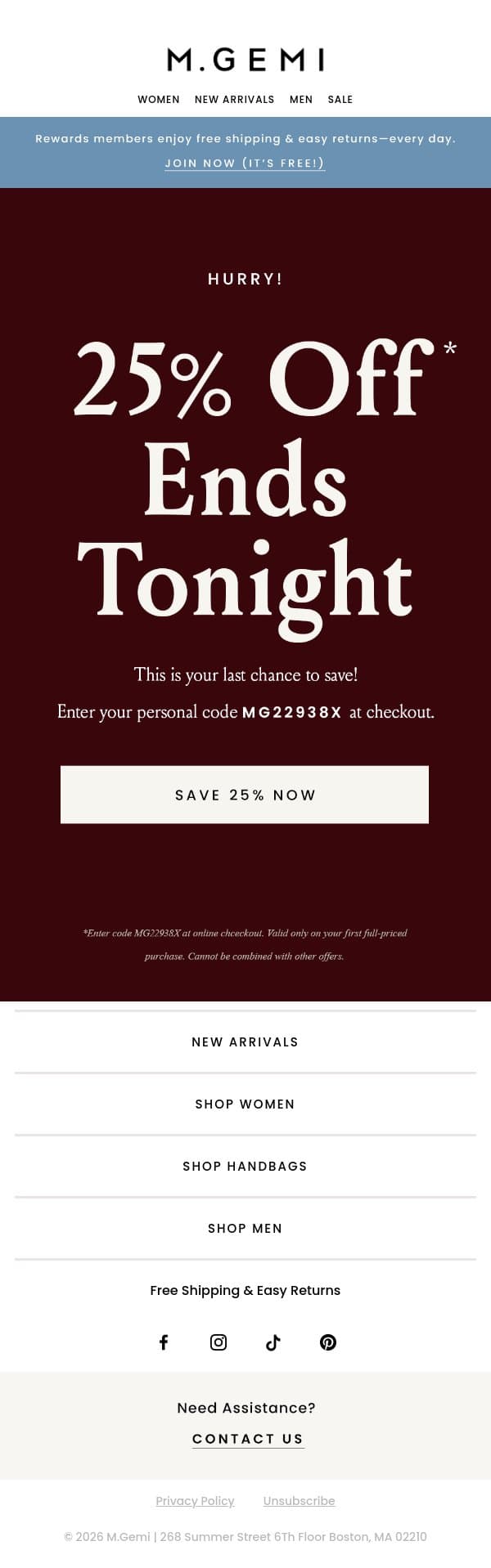 Expiring Tonight! You’ll Never See This Offer Again email from M.Gemi screenshot