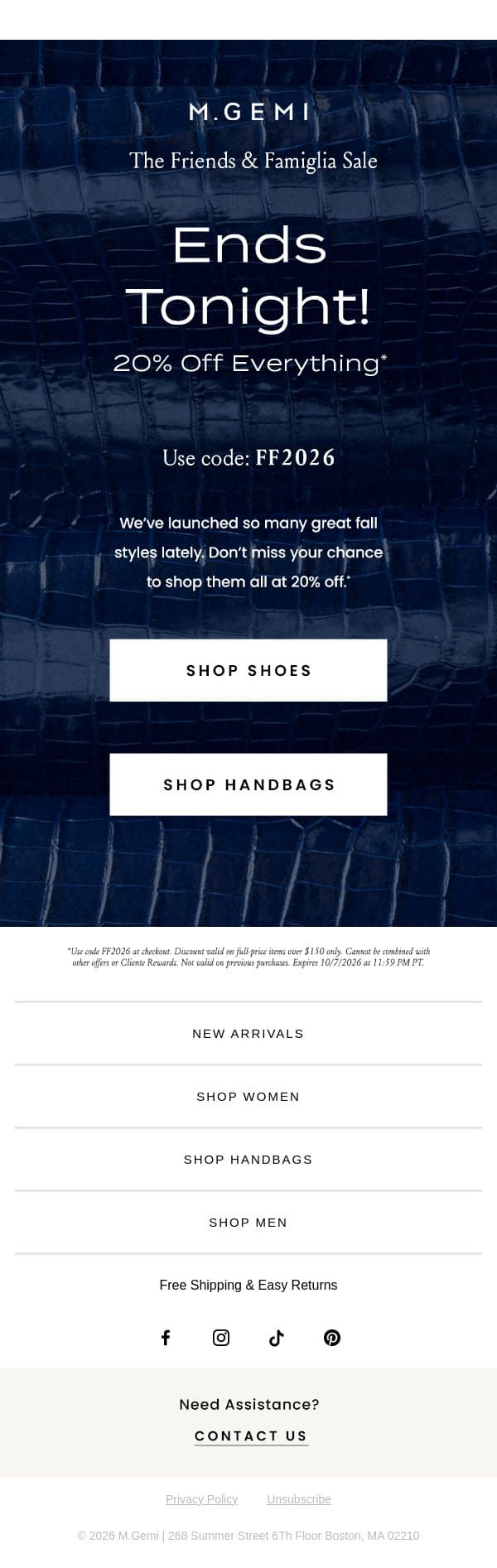 Last Day! 20% Off Everything email from M.Gemi screenshot