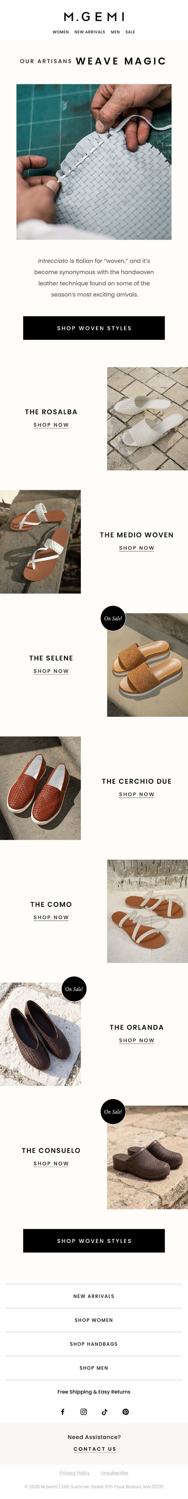 Leather, Woven By Hand email from M.Gemi screenshot
