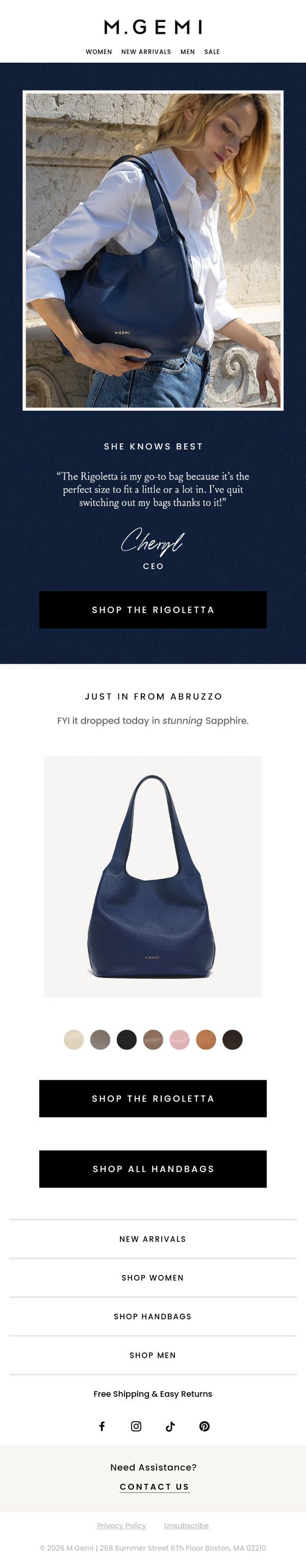 Our CEO’s Go-To Bag email from M.Gemi screenshot
