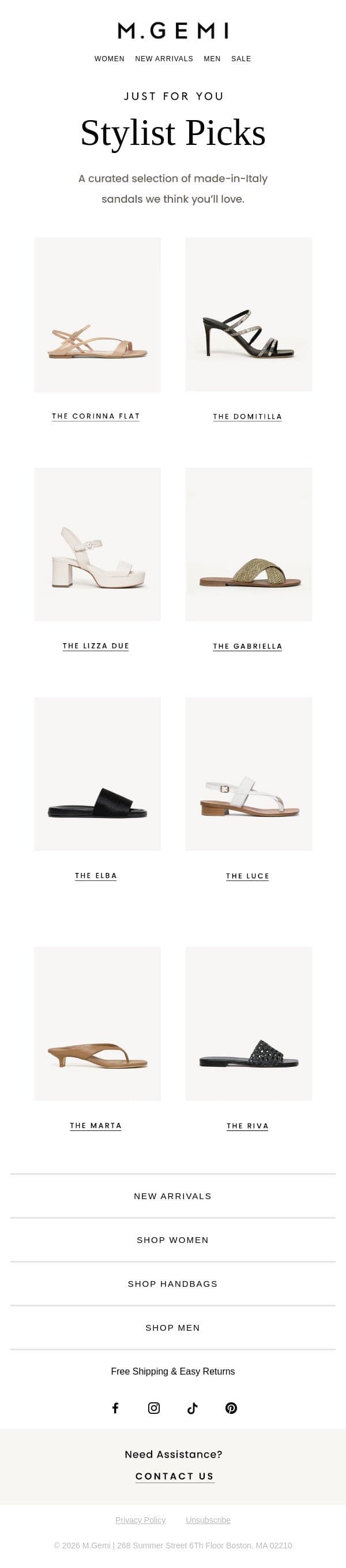 Ciao, Sandals We Think You’ll Love email from M.Gemi screenshot