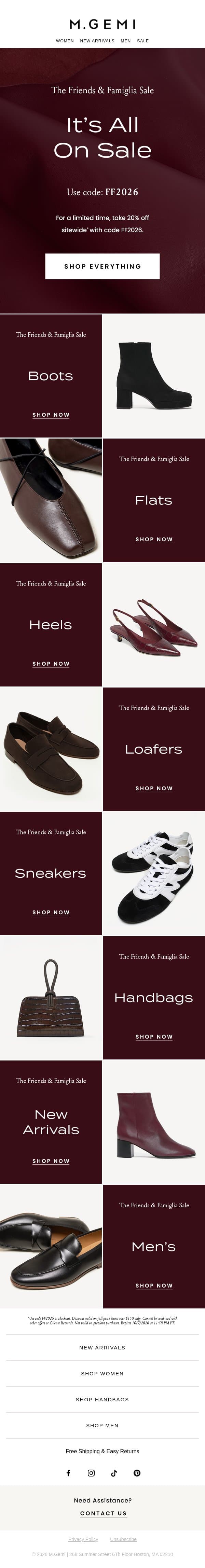 New Arrivals Are 20% Off! email from M.Gemi screenshot