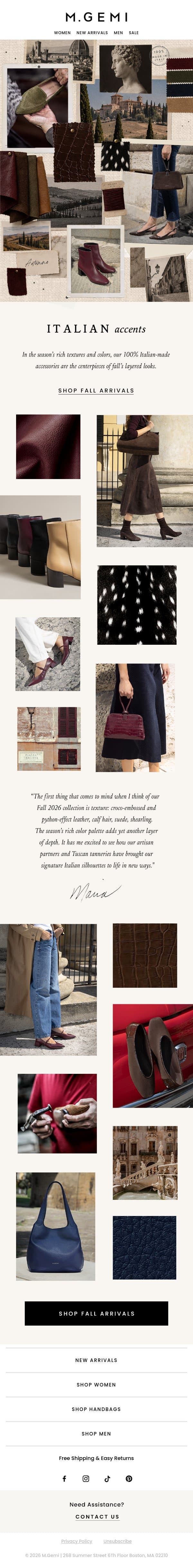 Fall 2026: Italian Accents email from M.Gemi screenshot