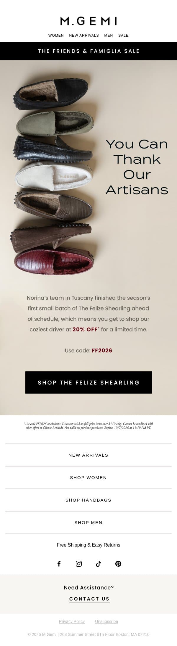 Just In & 20% Off: The Felize Shearling email from M.Gemi screenshot