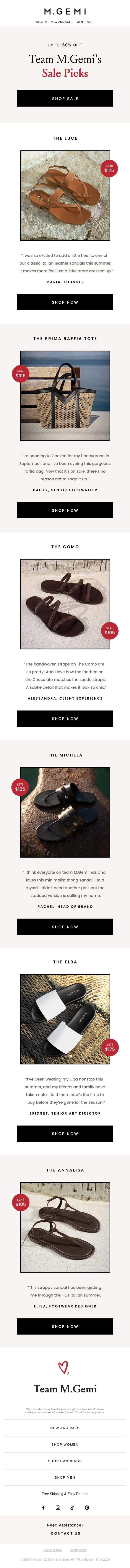 Team M.Gemi’s Sale Picks email from M.Gemi screenshot