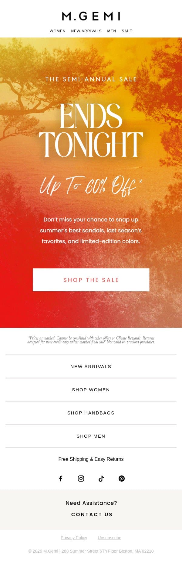 Ends Tonight: The Semi-Annual Sale email from M.Gemi screenshot
